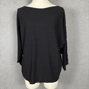 Belldini Women's Black With Gold Buttons Long Sleeve Sweater Top XL NWT's.